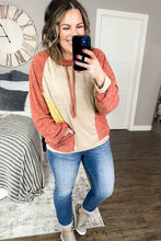 Load image into Gallery viewer, Orange Plus Size Colorblock Raglan Hoodie with Pockets