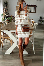 Load image into Gallery viewer, Stripe Button Ribbed Detail Mini Sweater Dress