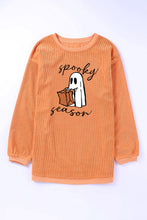 Load image into Gallery viewer, Orange Spooky Season Ghost Print Ribbed Pullover Sweatshirt
