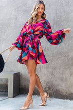 Load image into Gallery viewer, Abstract Printed Belted Puff Sleeve Mini Dress