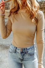 Load image into Gallery viewer, Khaki Ribbed Knit High Neck Long Sleeve Top