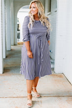 Load image into Gallery viewer, Striped Tie Waist 3/4 Sleeve Plus Size Dress
