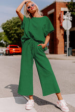 Load image into Gallery viewer, Dark Green Textured Loose Fit T Shirt and Drawstring Pants Set