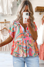 Load image into Gallery viewer, Multicolor Boho Abstract Pattern Split V Neck Flowy Blouse