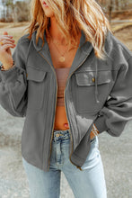 Load image into Gallery viewer, Flap Pocket Drawstring Hood Zip Up Jacket