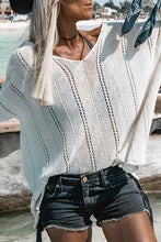 Load image into Gallery viewer, White Hollowed Detail Knitted Loose V Neck Sweater