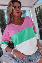 Load image into Gallery viewer, Ribbed V Neck Color Block Patchwork Sweatshirt