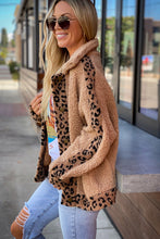 Load image into Gallery viewer, Flaxen Leopard Contrast Lapel Collar Sherpa Coat
