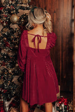 Load image into Gallery viewer, Red Tie Back Square Neck Velvet Babydoll Dress