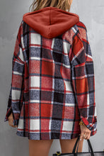 Load image into Gallery viewer, Red Hooded Plaid Button Front Shacket