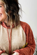 Load image into Gallery viewer, Orange Plus Size Colorblock Raglan Hoodie with Pockets