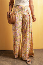 Load image into Gallery viewer, Yellow Floral Print High Slit Wide Leg Pants