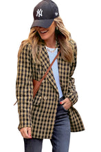 Load image into Gallery viewer, Brown Tweed Houndstooth Plaid Pattern Double Breasted Blazer
