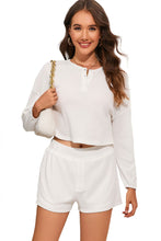 Load image into Gallery viewer, Waffle Knit Buttoned Long Sleeve Crop and Shorts Lounge Set