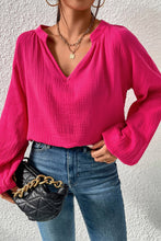 Load image into Gallery viewer, Rose Crinkle Split Neck Puff Sleeve Blouse