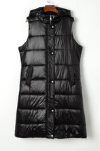 Load image into Gallery viewer, Black Hooded Long Quilted Vest Coat