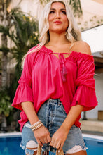 Load image into Gallery viewer, Frilled Split V Neck Ruffled Sleeve Shift Top