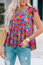Load image into Gallery viewer, Multicolor Floral Print Ruffle Tiered Short Sleeve Babydoll Top