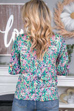 Load image into Gallery viewer, Floral Pleated Round Neck Long Sleeve Blouse