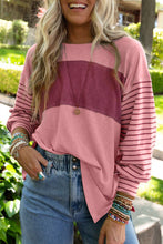 Load image into Gallery viewer, Peach Blossom Colorblock Striped Bishop Sleeve Top
