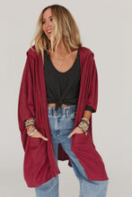 Load image into Gallery viewer, Red Bracelet Sleeve Pocketed Open Front Hooded Cardigan
