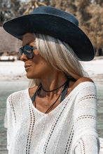 Load image into Gallery viewer, White Hollowed Detail Knitted Loose V Neck Sweater