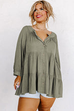 Load image into Gallery viewer, Plus Size Ruffle Tiered Split Neck Shirt