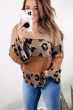 Load image into Gallery viewer, Leopard Colorblock Patchwork V-Neck Loose Sleeve Knit Top