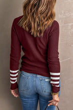 Load image into Gallery viewer, Red Striped Sleeve Plain Knit Sweater