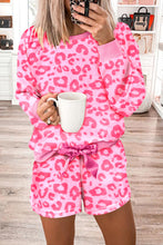 Load image into Gallery viewer, Pink Leopard Long Sleeve Satin Tie Shorts Two Piece Set