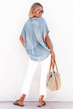 Load image into Gallery viewer, Split V Neck Oversized Denim Blouse
