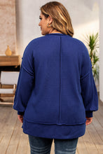 Load image into Gallery viewer, Blue Plus Size Waffle Knit Oversized Exposed Seam Top