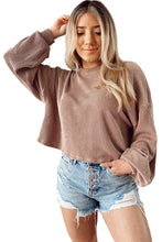 Load image into Gallery viewer, Khaki Cording Drop Shoulder Puff Sleeve Casual Blouse