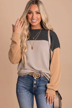 Load image into Gallery viewer, Black Color Block Long Sleeve Ribbed Loose Top