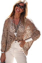 Load image into Gallery viewer, Khaki Hollowed Knit V Neck Dolman Sleeve Sweater