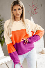 Load image into Gallery viewer, Multicolor Color Block Drop Shoulder Round Neck Knit Sweater