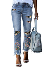 Load image into Gallery viewer, Printed Patch Ripped Skinny Jeans