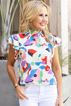 Load image into Gallery viewer, Multicolor Abstract Print Ruffle Sleeve Smocked Blouse