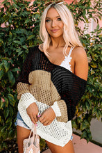 Load image into Gallery viewer, Color Block Eyelet Long Sleeve Twisted Back Knit Top