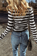 Load image into Gallery viewer, Black Stripe Slim Fit High Neck Knit Sweater