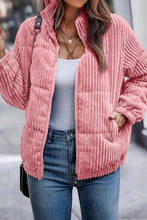 Load image into Gallery viewer, Peach Blossom Corduroy Stand Collar Puffer Jacket
