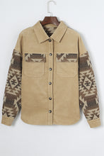 Load image into Gallery viewer, Khaki Aztec Print Patchwork Frayed Edge Corduroy Jacket
