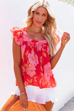 Load image into Gallery viewer, Floral Square Neck Ruffle Sleeve Blouse