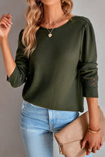 Load image into Gallery viewer, Green Lace Patchwork V Neck Waffle Knit Top