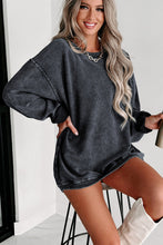 Load image into Gallery viewer, Gray Solid Ribbed Knit Round Neck Pullover Sweatshirt