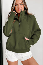 Load image into Gallery viewer, Zip Up Stand Collar Ribbed Thumbhole Sleeve Sweatshirt
