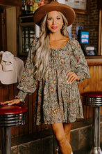 Load image into Gallery viewer, Multicolour Floral Long Sleeve Frilled U-Neck Ruffled Dress
