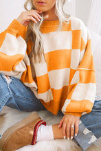 Load image into Gallery viewer, Orange Checkered Bishop Sleeve Sweater