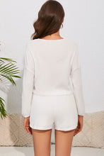 Load image into Gallery viewer, Waffle Knit Buttoned Long Sleeve Crop and Shorts Lounge Set