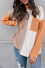 Load image into Gallery viewer, Long Sleeve Colorblock Chest Pocket Textured Knit Top